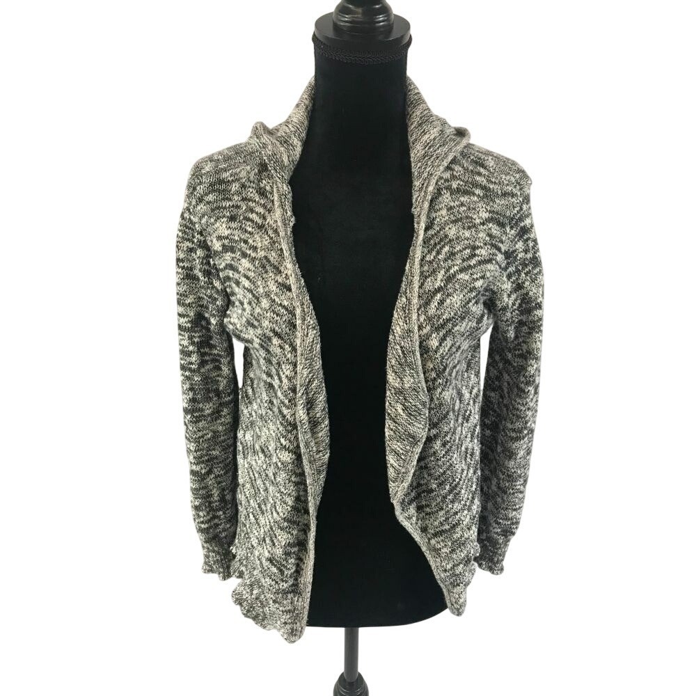 Closet Space Womens Black White Space Dye Hooded Open Front Cardigan Size M USA